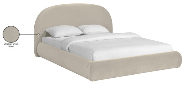 Meridian Furniture Celine Sculptural Velvet Full Bed Curved Upholstered Frame for Modern Glam Bedrooms Cream CelineCream-F