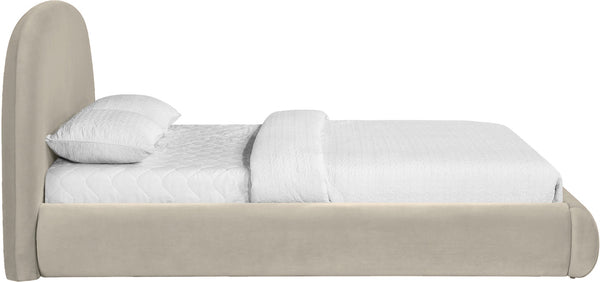 Meridian Furniture Celine Sculptural Velvet Full Bed Curved Upholstered Frame for Modern Glam Bedrooms Cream CelineCream-F
