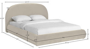 Meridian Furniture Celine Sculptural Curved Velvet King Bed Fully Upholstered Frame for Glam Bedroom Decor Cream CelineCream-K