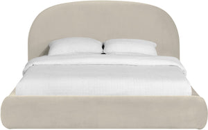 Meridian Furniture Celine Sculptural Curved Velvet King Bed Fully Upholstered Frame for Glam Bedroom Decor Cream CelineCream-K
