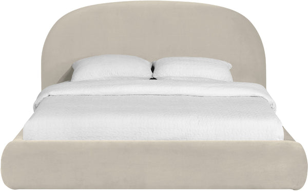 Meridian Furniture Celine Sculptural Curved Velvet King Bed Fully Upholstered Frame for Glam Bedroom Decor Cream CelineCream-K