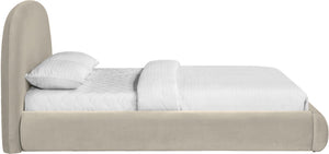 Meridian Furniture Celine Sculptural Curved Velvet King Bed Fully Upholstered Frame for Glam Bedroom Decor Cream CelineCream-K