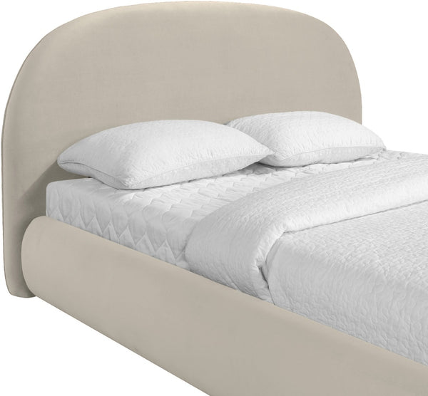 Meridian Furniture Celine Sculptural Curved Velvet King Bed Fully Upholstered Frame for Glam Bedroom Decor Cream CelineCream-K
