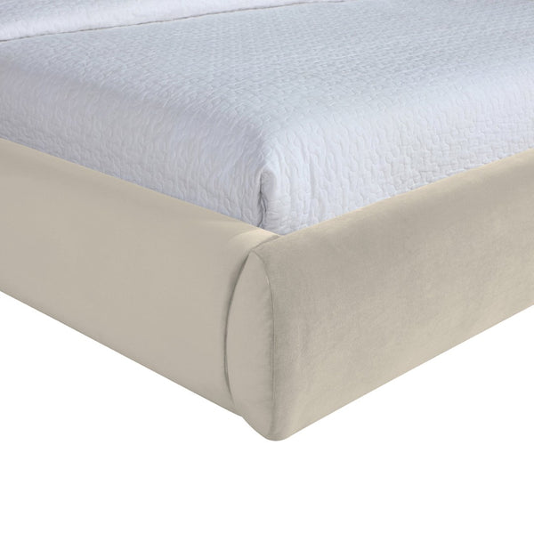 Meridian Furniture Celine Sculptural Curved Queen Bed Fully Upholstered Velvet Frame for Glam Bedrooms Cream CelineCream-Q