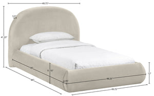 Meridian Furniture Celine Sculptural Velvet Twin Bed Curved Upholstered Headboard for Modern Glam Bedrooms Cream CelineCream-T