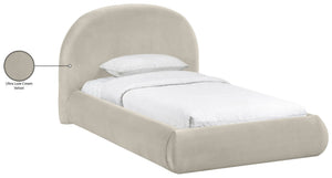 Meridian Furniture Celine Sculptural Velvet Twin Bed Curved Upholstered Headboard for Modern Glam Bedrooms Cream CelineCream-T