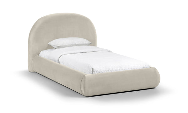 Meridian Furniture Celine Sculptural Velvet Twin Bed Curved Upholstered Headboard for Modern Glam Bedrooms Cream CelineCream-T