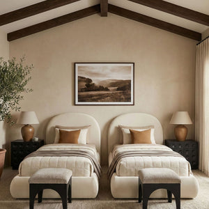 Meridian Furniture Celine Sculptural Velvet Twin Bed Curved Upholstered Headboard for Modern Glam Bedrooms Cream CelineCream-T