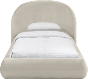 Meridian Furniture Celine Sculptural Velvet Twin Bed Curved Upholstered Headboard for Modern Glam Bedrooms Cream CelineCream-T