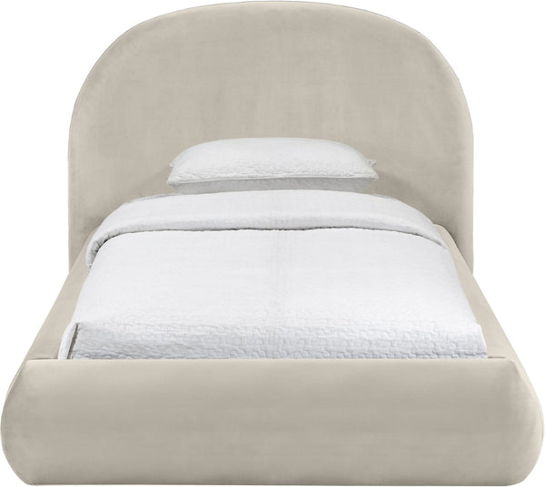 Meridian Furniture Celine Sculptural Velvet Twin Bed Curved Upholstered Headboard for Modern Glam Bedrooms Cream CelineCream-T