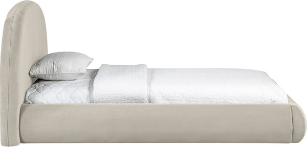 Meridian Furniture Celine Sculptural Velvet Twin Bed Curved Upholstered Headboard for Modern Glam Bedrooms Cream CelineCream-T