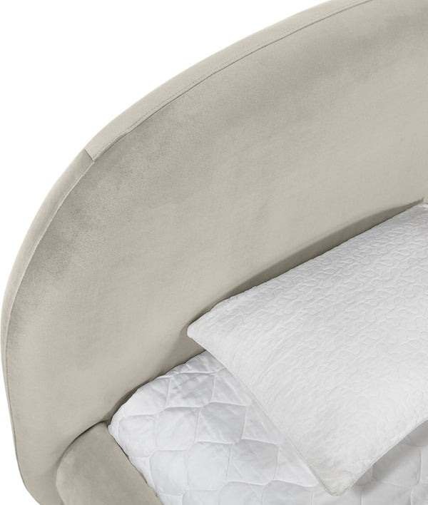 Meridian Furniture Celine Sculptural Velvet Twin Bed Curved Upholstered Headboard for Modern Glam Bedrooms Cream CelineCream-T