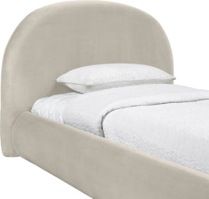 Meridian Furniture Celine Sculptural Velvet Twin Bed Curved Upholstered Headboard for Modern Glam Bedrooms Cream CelineCream-T