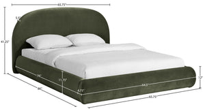 Meridian Furniture Celine Sculptural Velvet Full Bed Curved Upholstered Frame for Modern Glam Bedrooms Green CelineGreen-F