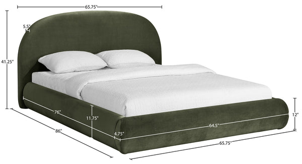 Meridian Furniture Celine Sculptural Velvet Full Bed Curved Upholstered Frame for Modern Glam Bedrooms Green CelineGreen-F
