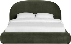 Meridian Furniture Celine Sculptural Velvet Full Bed Curved Upholstered Frame for Modern Glam Bedrooms Green CelineGreen-F
