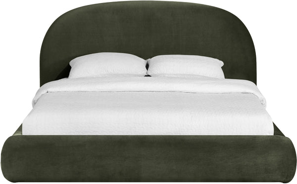 Meridian Furniture Celine Sculptural Velvet Full Bed Curved Upholstered Frame for Modern Glam Bedrooms Green CelineGreen-F