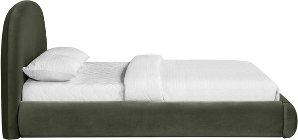 Meridian Furniture Celine Sculptural Velvet Full Bed Curved Upholstered Frame for Modern Glam Bedrooms Green CelineGreen-F