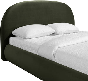 Meridian Furniture Celine Sculptural Velvet Full Bed Curved Upholstered Frame for Modern Glam Bedrooms Green CelineGreen-F