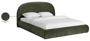 Meridian Furniture Celine Sculptural Curved Velvet King Bed Fully Upholstered Frame for Glam Bedroom Decor Green CelineGreen-K