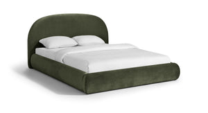 Meridian Furniture Celine Sculptural Curved Velvet King Bed Fully Upholstered Frame for Glam Bedroom Decor Green CelineGreen-K