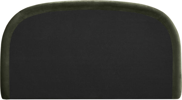 Meridian Furniture Celine Sculptural Curved Velvet King Bed Fully Upholstered Frame for Glam Bedroom Decor Green CelineGreen-K