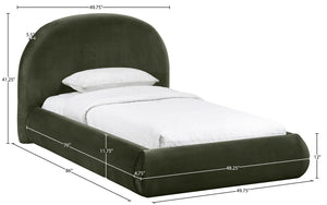 Meridian Furniture Celine Sculptural Velvet Twin Bed Curved Upholstered Headboard for Modern Glam Bedrooms Green CelineGreen-T