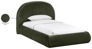 Meridian Furniture Celine Sculptural Velvet Twin Bed Curved Upholstered Headboard for Modern Glam Bedrooms Green CelineGreen-T