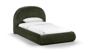 Meridian Furniture Celine Sculptural Velvet Twin Bed Curved Upholstered Headboard for Modern Glam Bedrooms Green CelineGreen-T