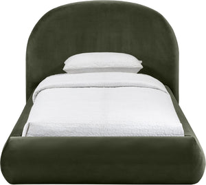Meridian Furniture Celine Sculptural Velvet Twin Bed Curved Upholstered Headboard for Modern Glam Bedrooms Green CelineGreen-T