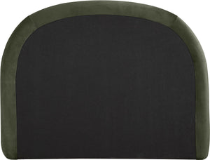 Meridian Furniture Celine Sculptural Velvet Twin Bed Curved Upholstered Headboard for Modern Glam Bedrooms Green CelineGreen-T