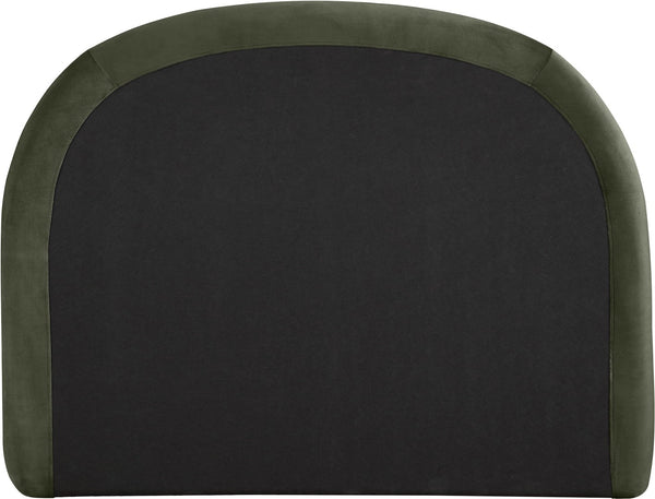 Meridian Furniture Celine Sculptural Velvet Twin Bed Curved Upholstered Headboard for Modern Glam Bedrooms Green CelineGreen-T