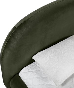 Meridian Furniture Celine Sculptural Velvet Twin Bed Curved Upholstered Headboard for Modern Glam Bedrooms Green CelineGreen-T