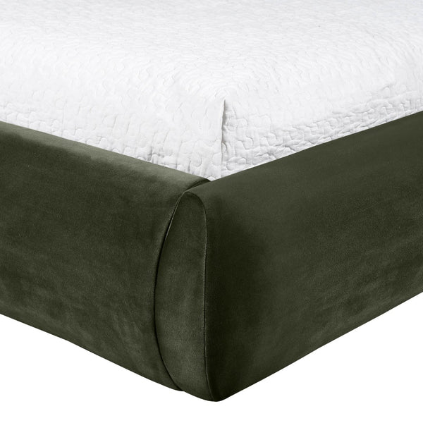 Meridian Furniture Celine Sculptural Velvet Twin Bed Curved Upholstered Headboard for Modern Glam Bedrooms Green CelineGreen-T