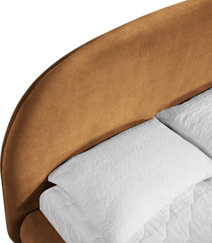 Meridian Furniture Celine Sculptural Curved Velvet King Bed Fully Upholstered Frame for Glam Bedroom Decor Saddle CelineSaddle-K