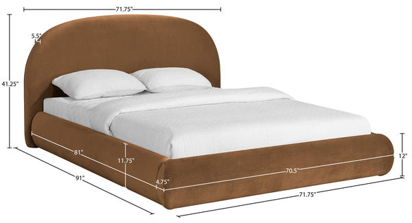 Meridian Furniture Celine Sculptural Curved Queen Bed Fully Upholstered Velvet Frame for Glam Bedrooms Saddle CelineSaddle-Q