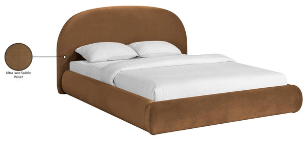 Meridian Furniture Celine Sculptural Curved Queen Bed Fully Upholstered Velvet Frame for Glam Bedrooms Saddle CelineSaddle-Q