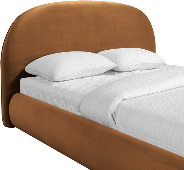 Meridian Furniture Celine Sculptural Curved Queen Bed Fully Upholstered Velvet Frame for Glam Bedrooms Saddle CelineSaddle-Q