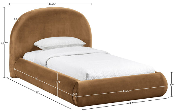 Meridian Furniture Celine Sculptural Velvet Twin Bed Curved Upholstered Headboard for Modern Glam Bedrooms Saddle CelineSaddle-T