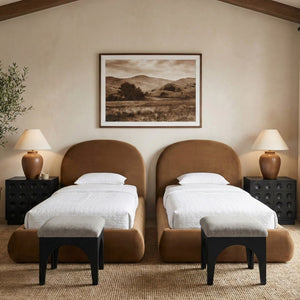 Meridian Furniture Celine Sculptural Velvet Twin Bed Curved Upholstered Headboard for Modern Glam Bedrooms Saddle CelineSaddle-T