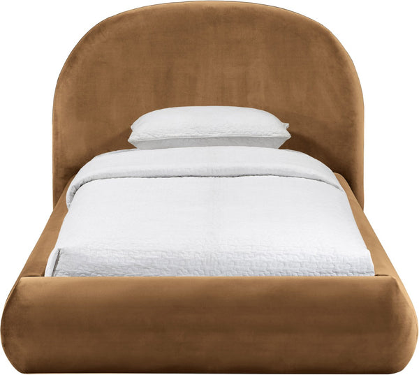 Meridian Furniture Celine Sculptural Velvet Twin Bed Curved Upholstered Headboard for Modern Glam Bedrooms Saddle CelineSaddle-T