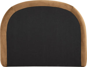Meridian Furniture Celine Sculptural Velvet Twin Bed Curved Upholstered Headboard for Modern Glam Bedrooms Saddle CelineSaddle-T