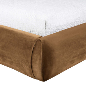 Meridian Furniture Celine Sculptural Velvet Twin Bed Curved Upholstered Headboard for Modern Glam Bedrooms Saddle CelineSaddle-T