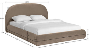 Meridian Furniture Celine Sculptural Velvet Full Bed Curved Upholstered Frame for Modern Glam Bedrooms Taupe CelineTaupe-F