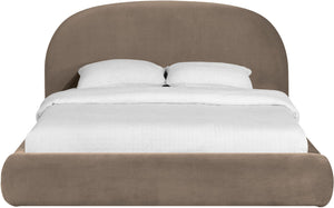 Meridian Furniture Celine Sculptural Curved Velvet King Bed Fully Upholstered Frame for Glam Bedroom Decor Taupe CelineTaupe-K