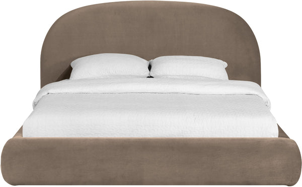 Meridian Furniture Celine Sculptural Curved Queen Bed Fully Upholstered Velvet Frame for Glam Bedrooms Taupe CelineTaupe-Q