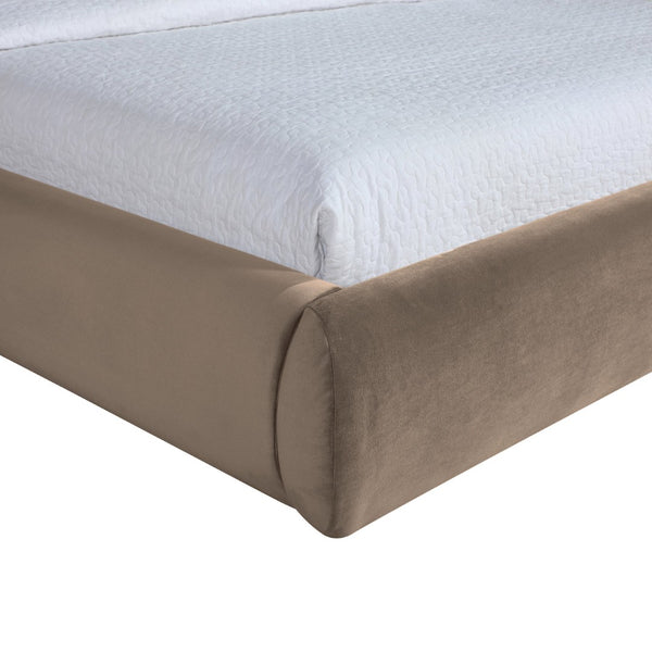 Meridian Furniture Celine Sculptural Curved Queen Bed Fully Upholstered Velvet Frame for Glam Bedrooms Taupe CelineTaupe-Q