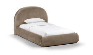 Meridian Furniture Celine Sculptural Velvet Twin Bed Curved Upholstered Headboard for Modern Glam Bedrooms Taupe CelineTaupe-T