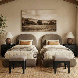 Meridian Furniture Celine Sculptural Velvet Twin Bed Curved Upholstered Headboard for Modern Glam Bedrooms Taupe CelineTaupe-T