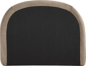 Meridian Furniture Celine Sculptural Velvet Twin Bed Curved Upholstered Headboard for Modern Glam Bedrooms Taupe CelineTaupe-T